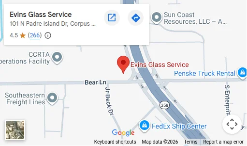 Map showing Evins Glass, 101 N. Padre Island Dr., Corpus Christi, Texas 78406
